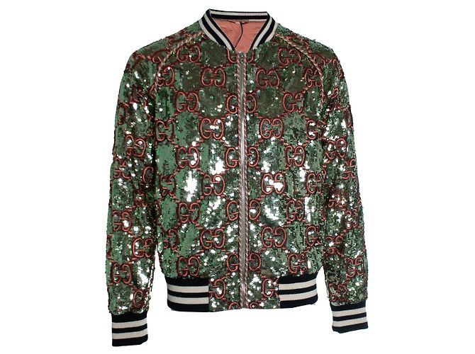 Gucci, Bomber interamente in paillettes oro e rosa Multicolore