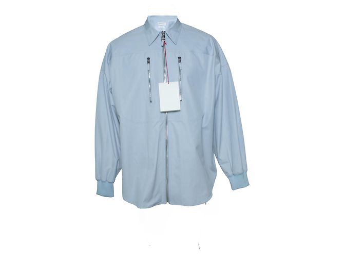 Alexander McQueen, Giacca camicia azzurra con zip Blu