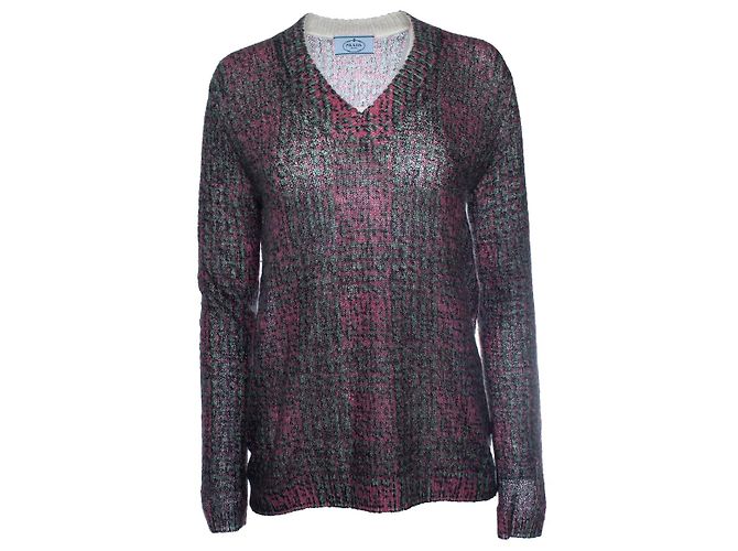 Suéter de V rosa e verde estampado da Prada Multicor