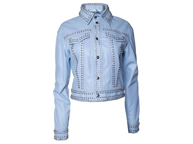 Philipp Plein, light blue leather jacket with studs