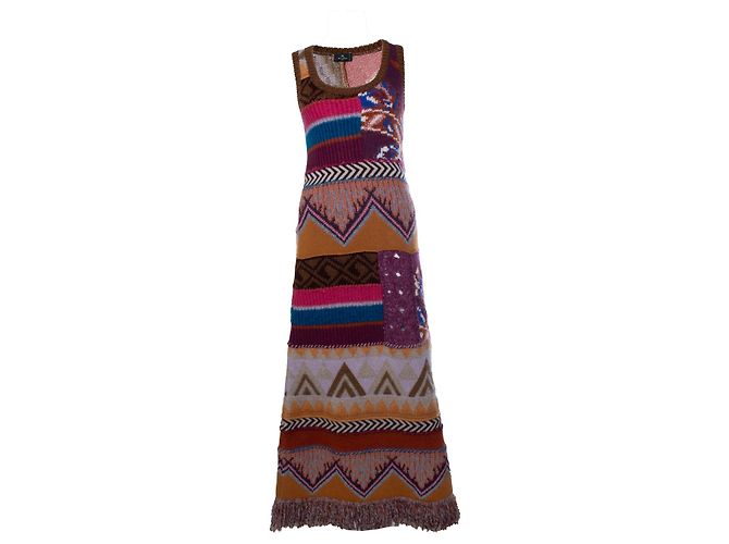 Etro, Maxikleid aus Intarsienstrick Mehrfarben
