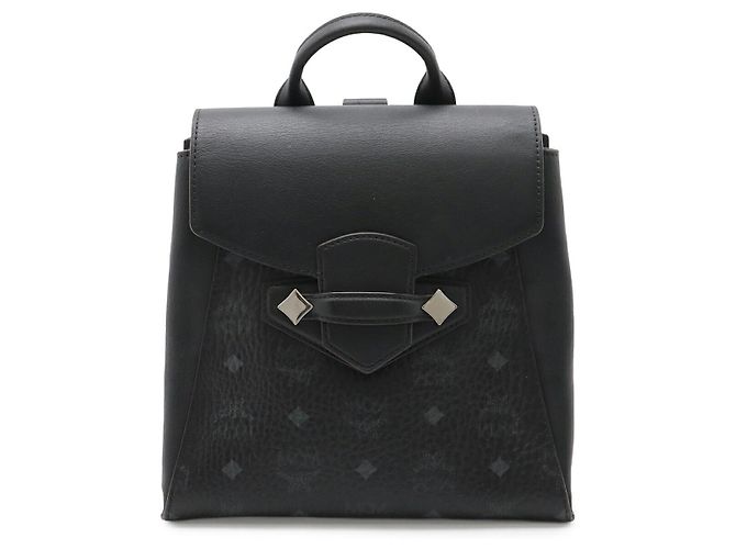 MCM Visetos Logo Backpack Coated Canvas Leather Black