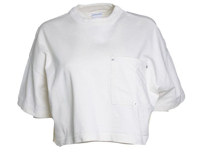 Bottega Veneta, cremefarbener Baumwollpullover mit Rundhalsausschnitt Weiß