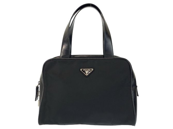 Bolsa de mão em nylon e couro com logo Tessuto da Prada Preto