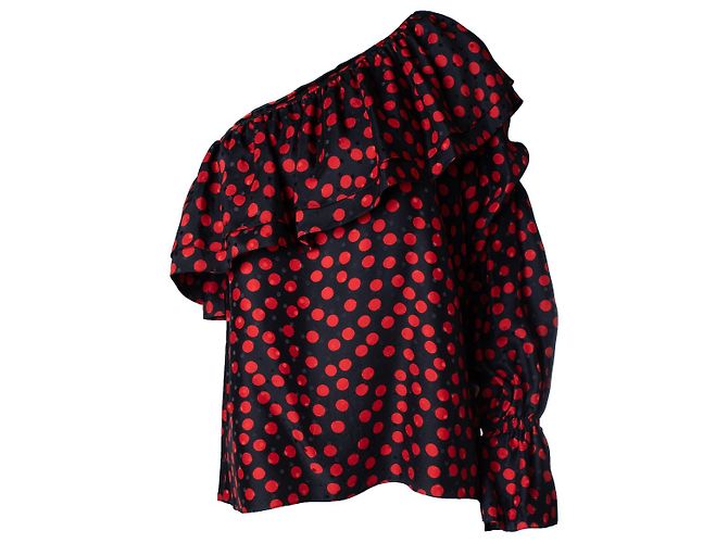 Blusa de bolinhas assimétrica Saint Laurent Multicor