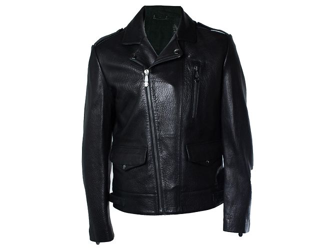 Chaqueta de biker de cuero negro con textura Philipp Plein