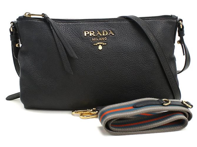 Borsa a tracolla in pelle nera Prada Nero