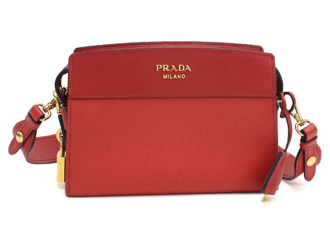 Saffiano Bolsa de ombro de couro vermelho Prada