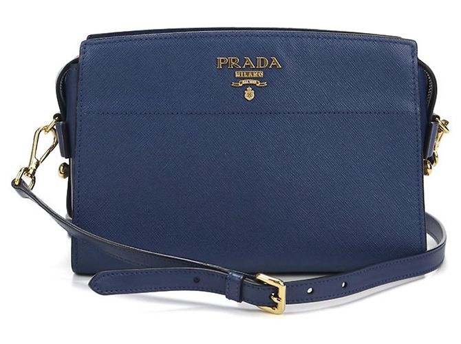 Bolsa transversal de couro Saffiano Prada Azul marinho