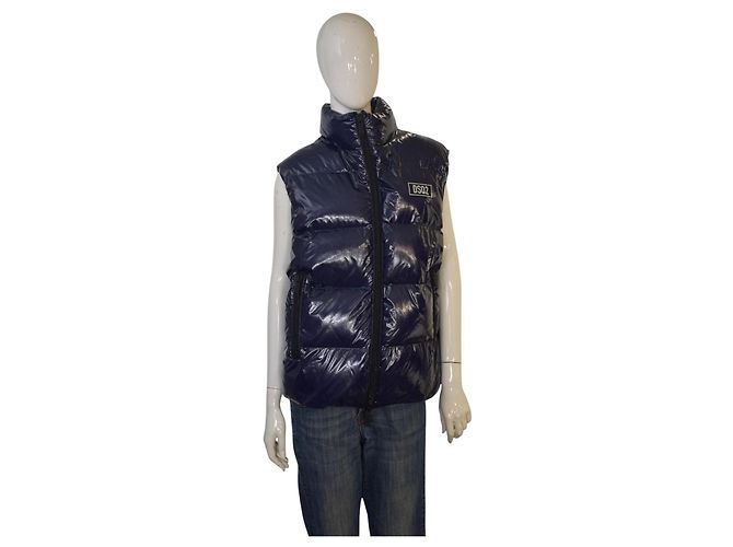Dsquared2 Navy Puffer Vest Glossy Quilted Gilet Down Filled Hich Collar Sz 48 IT