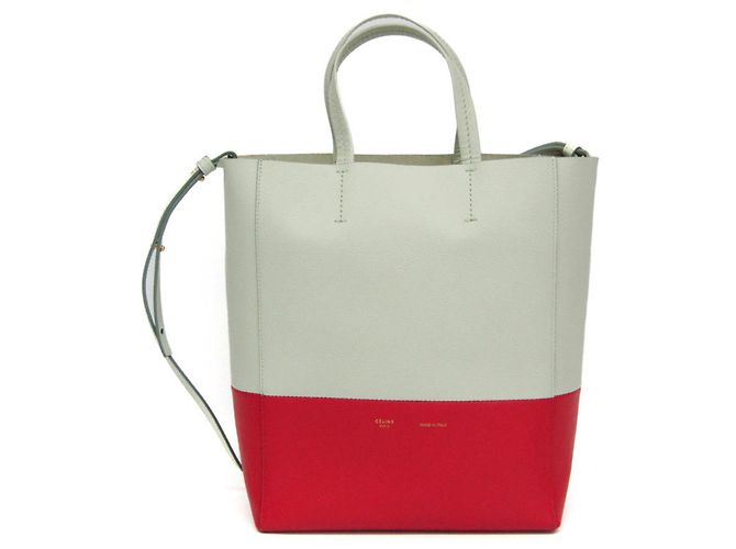 Céline Celine Cabas SMALL VERTICAL 176163 Women's Leather Shoulder Bag Red Light green
