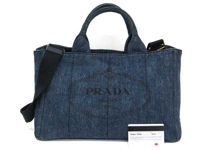 Bolsa de mão em denim Canapa da Prada Azul
