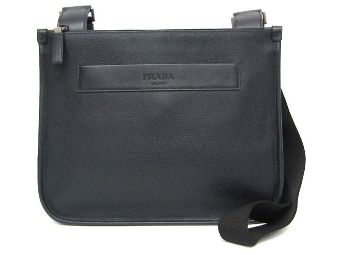 Borsa a tracolla in pelle da uomo Prada 2VH047 Nero Blu navy