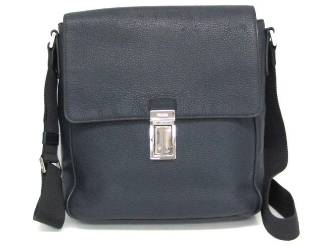Prada Men's Leather Messenger Bag Navy blue