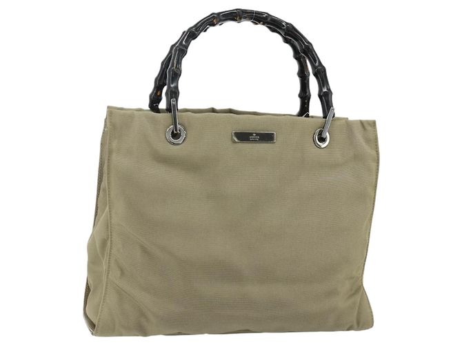 Borsa a mano in nylon beige e argento Gucci Bamboo 002 1016 Auth ep14257