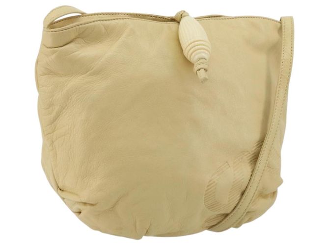 LOEWE Bolsa de Ombro Anagram Couro Bege Auth 176351