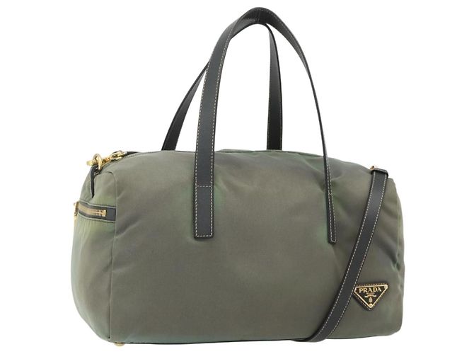 Sac à épaule PRADA Nylon 2way Vert Or Auth 176782 Doré