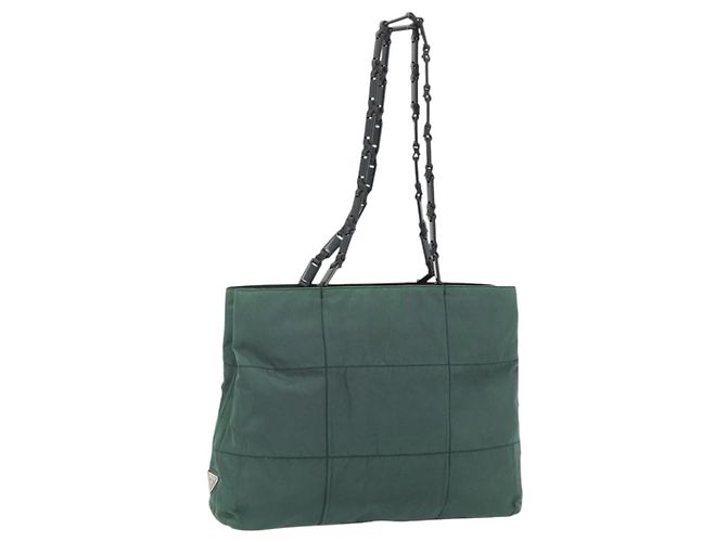 Bolso Tote de Nylon Verde Plata PRADA con Cadena Auth bs34645