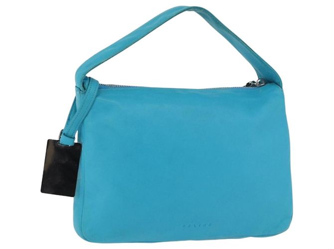 Céline Bolsa de mão CELINE em couro azul prateado Auth 176877A Prata