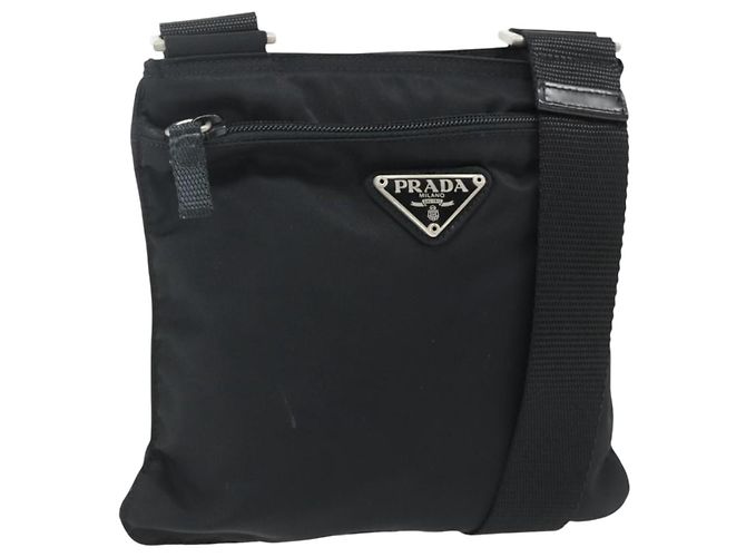 PRADA Shoulder Bag Nylon Black Silver Auth bs34694 Silvery