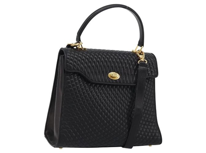 BALLY Bolsa de Mão Matelassada em Couro 2 em 1 Preto Dourado Auth BA12213A