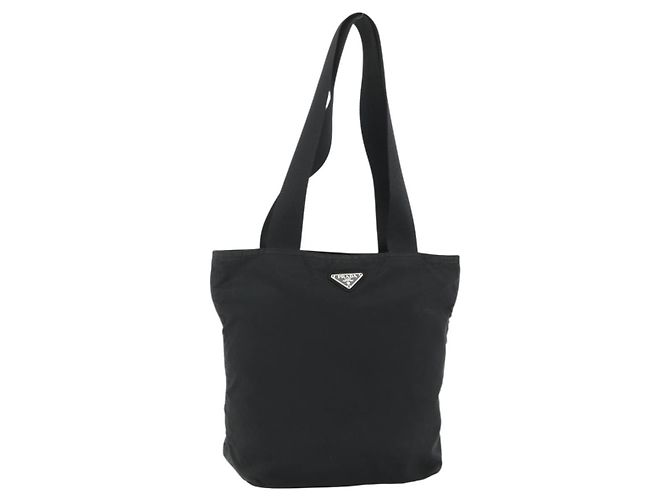 PRADA Tote Bag Nylon Black Silver Auth ka4054 Silvery