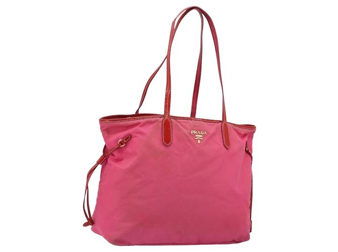 Borsa Tote Prada in Nylon Rosa Oro Auth bs34672 D'oro