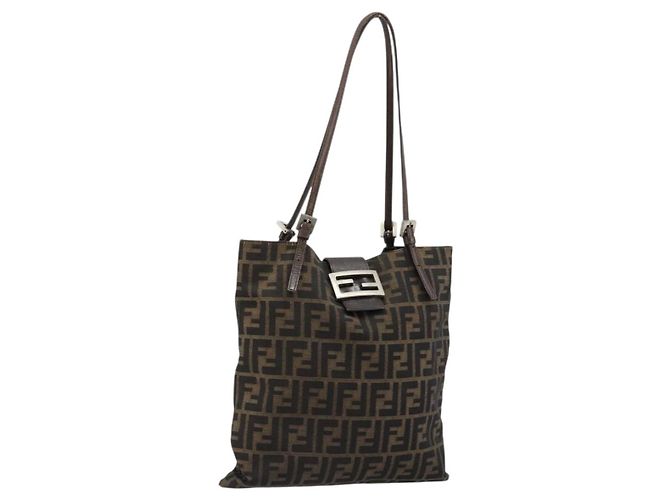 FENDI Zucca Canvas Tote Bag Schwarz Braun Auth 176230