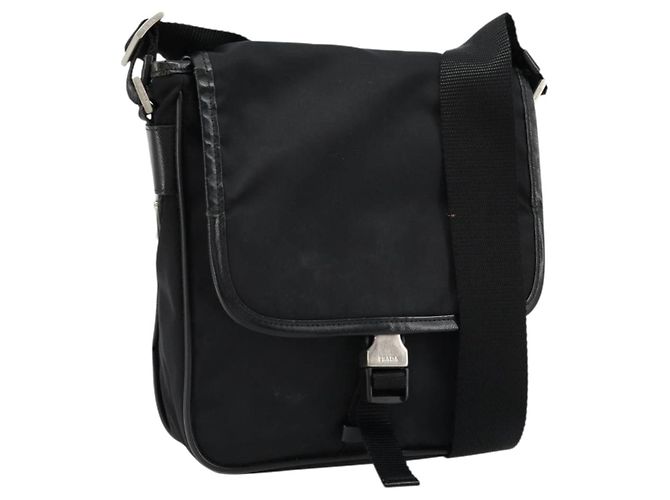 PRADA Shoulder Bag Nylon Black Silver Auth bs34673 Silvery