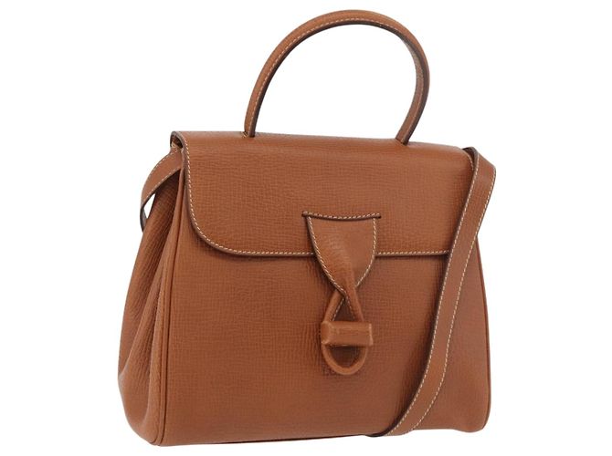 LOEWE Borsa a Mano in Pelle 2 in 1 Marrone Oro Auth ep14461 D'oro
