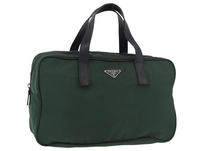 PRADA Handtasche aus Nylon Khaki Silber authentisch am11358A