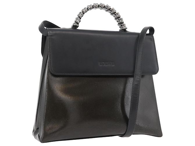 LOEWE Handtasche aus Leder 2 in 1 Schwarz Silber Authentisch ep14013