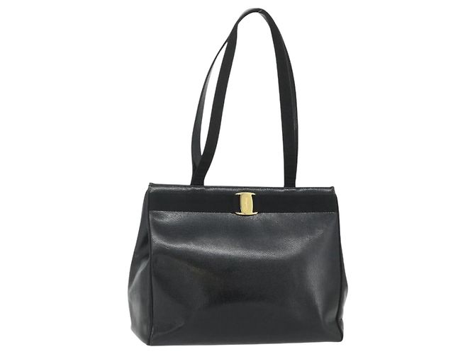 Bolsa Tote Vala em couro preto e dourado Salvatore Ferragamo Auth ka4098