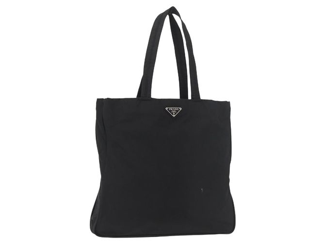 PRADA Tote Bag Nylon Black Silver Auth ep14354A Silvery