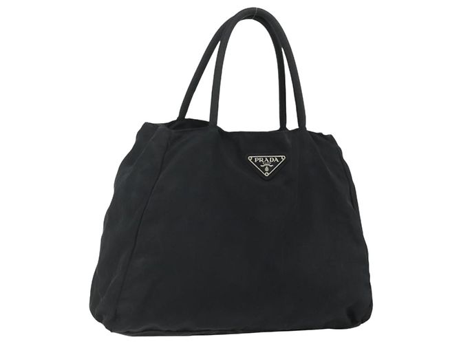 PRADA Borsa a mano in nylon nero argento Auth bs34658