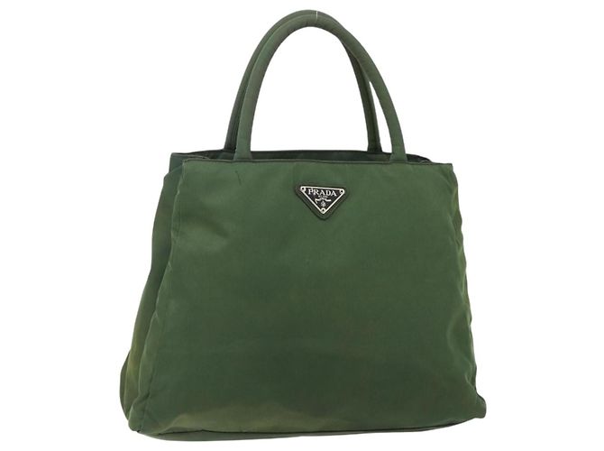 PRADA Sac à main en nylon vert argent Auth bs34677 Argenté
