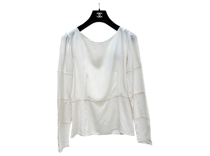 Chanel White Silk Long Sleeve Blouse Sz.38 Pre-owned