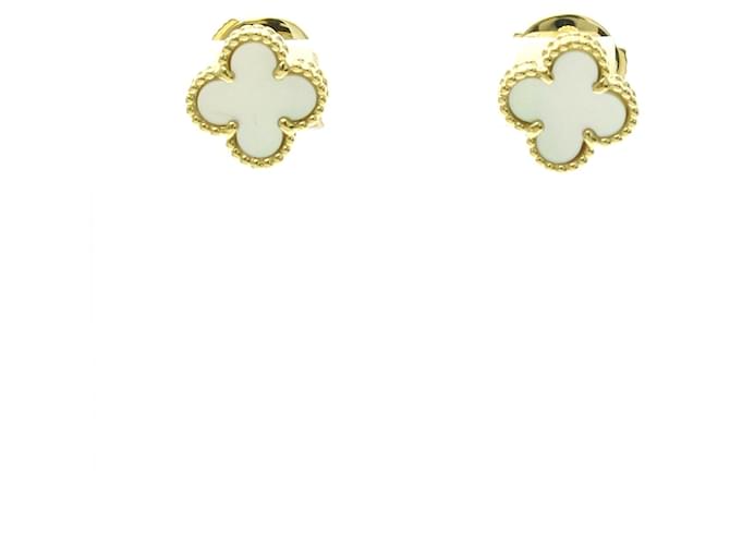Van Cleef & Arpels Sweet Alhambra Mother of Pearl Stud Earrings Golden 