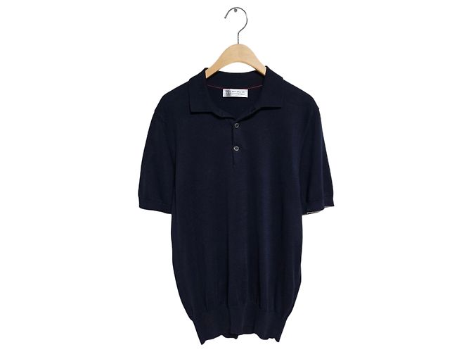Brunello Cucinelli Piqué Kurzarmstrick Blau 