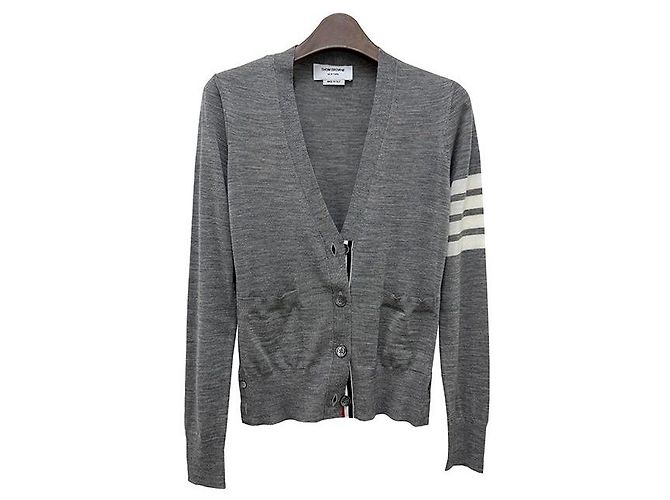 Thom Browne Cardigã de lã merino cinza claro com mangas assimétricas Marrom