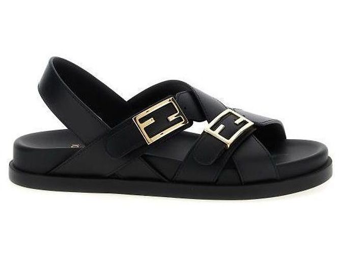Fendi Leder-Pantoletten Schwarz