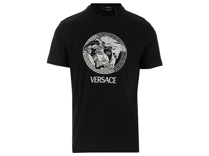 Versace Besticktes T-Shirt mit Medusa-Logo Schwarz