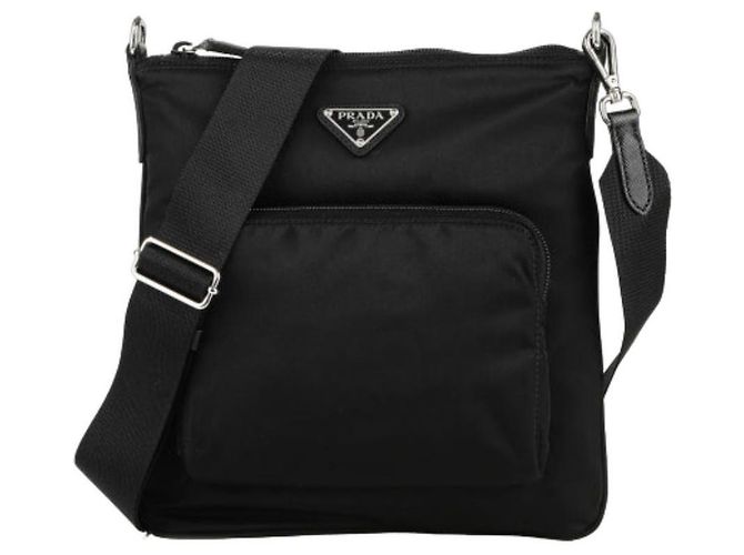Prada Bolsa mensageiro de tecido de nylon cruzada preta Preto