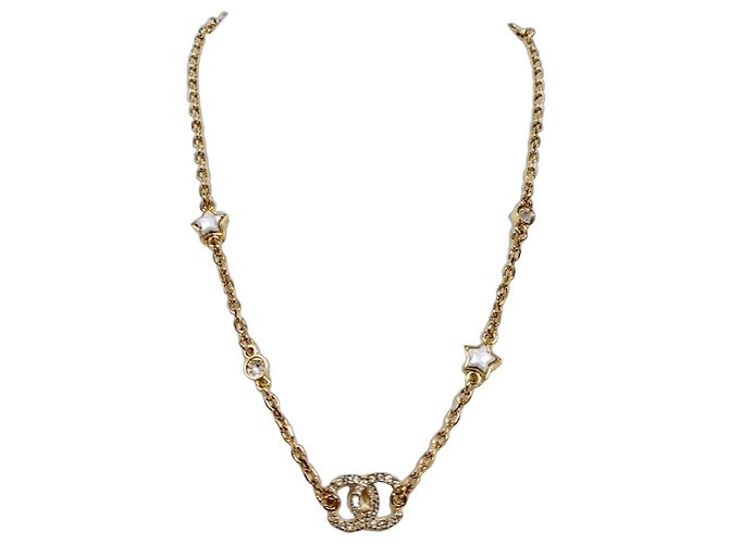 Chanel Colar Logo CC Estrela de Cristal Dourado