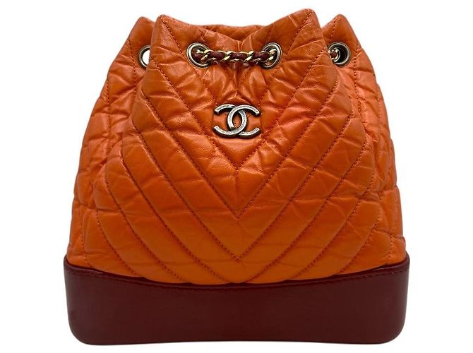Chanel Chevron Quilted Gabriel Small Backpack Orange