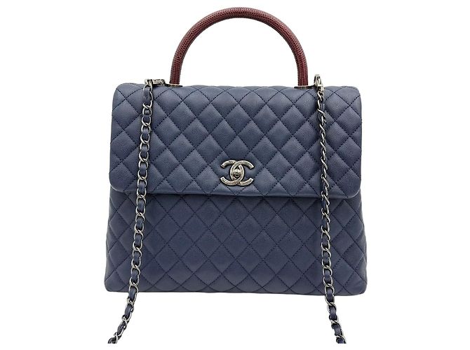 Chanel Bolsa de ombro Coco Handle com corrente, grande, coleção azul