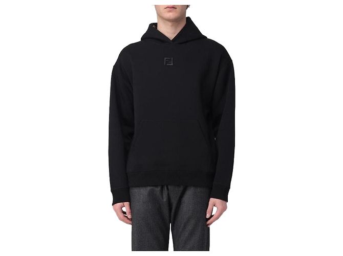 Fendi Besticktes Langarm-Hoodie-T-Shirt Schwarz