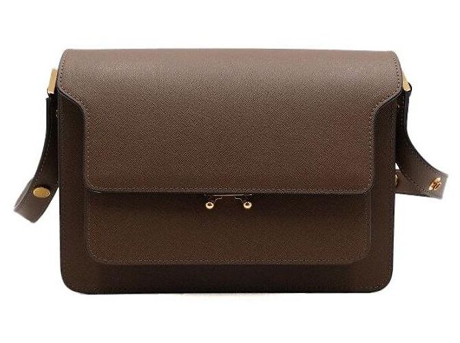 Marni Borsa a spalla in pelle Saffiano marrone TRUNK