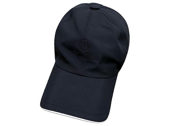 Loro Piana Embroidered Logo Microfiber Storm System Baseball Cap in Tonal Blue Navy and Ivory