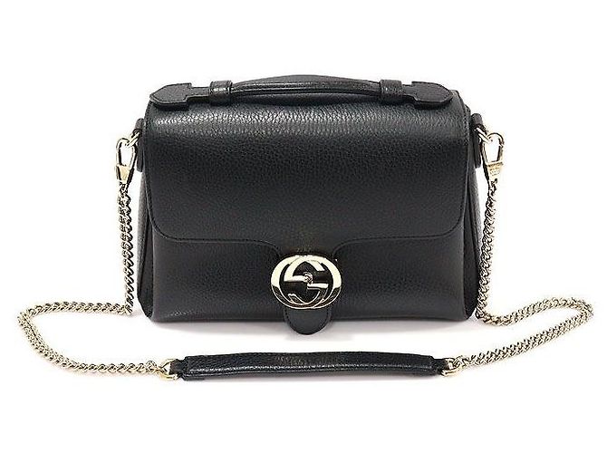 Gucci Black Leather Interlocking Top Handle Small Chain